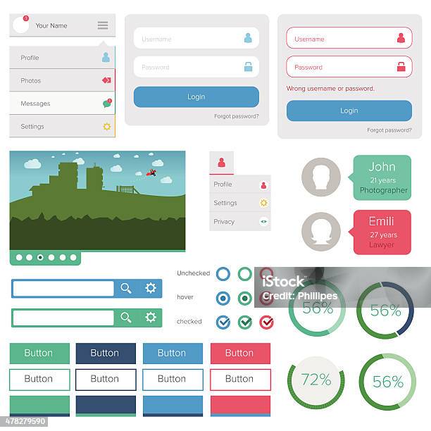 Ui Flat Design Pattern Flat Design Ui Kit Elements Stock Illustration - Download Image Now ...