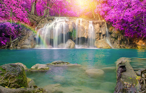 워터풀 in 심홍색 임산 at 에라완폭포 국립 공원 - awe beauty in nature waterfall cool 뉴스 사진 이미지