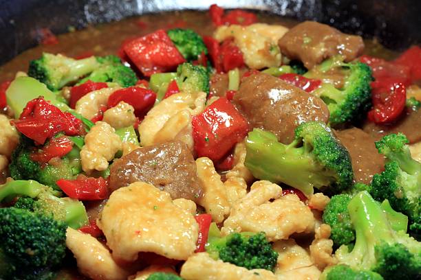Stir fry with beef, chicken and vegetables