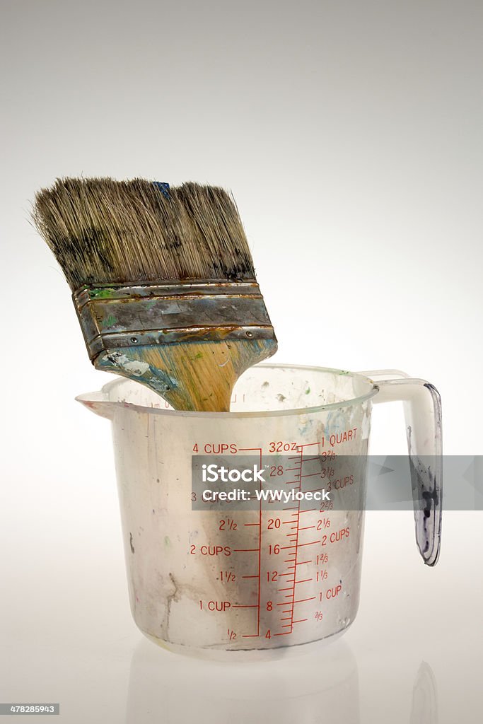 brush in cup paint brush in cup isolated on white Bristle - Brush Part Stock Photo