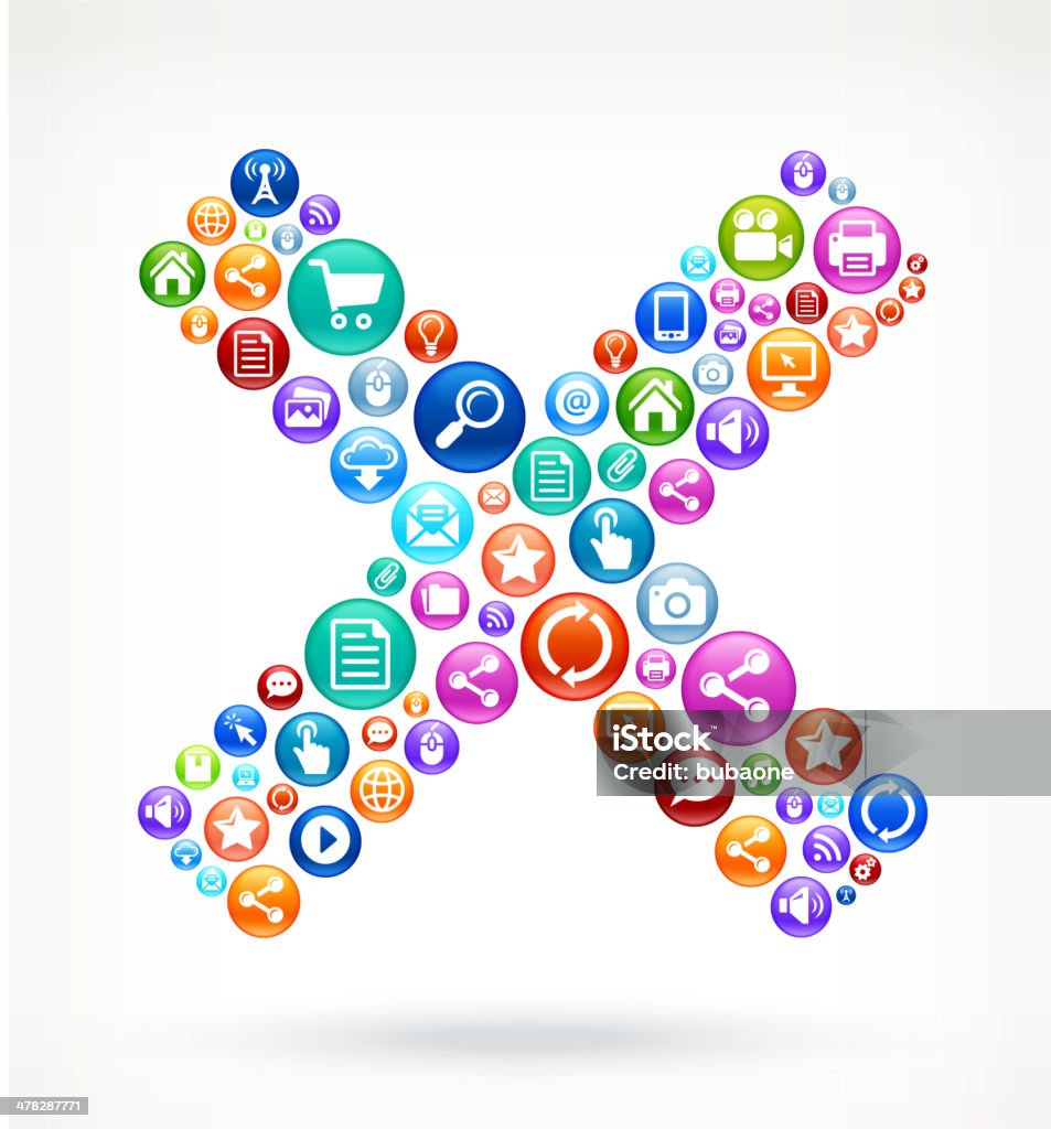 X Sign Social Networking and Internet royalty free vector arts X Sign with Social Technology and Internet Color Icons Cancel Icon stock vector