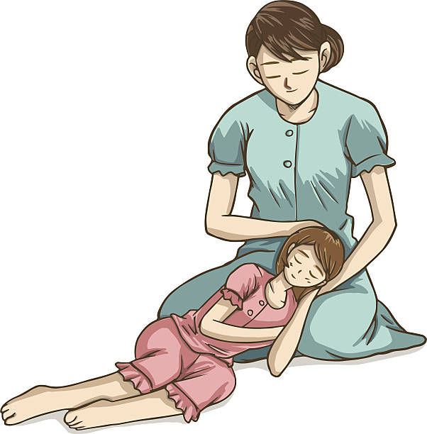 Good dream with her mom vector art illustration