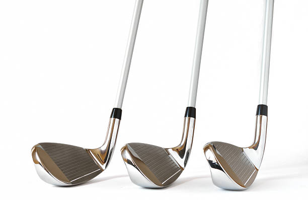 Pitching Wedge, 8 and 9 Iron Golf Clubs stock photo