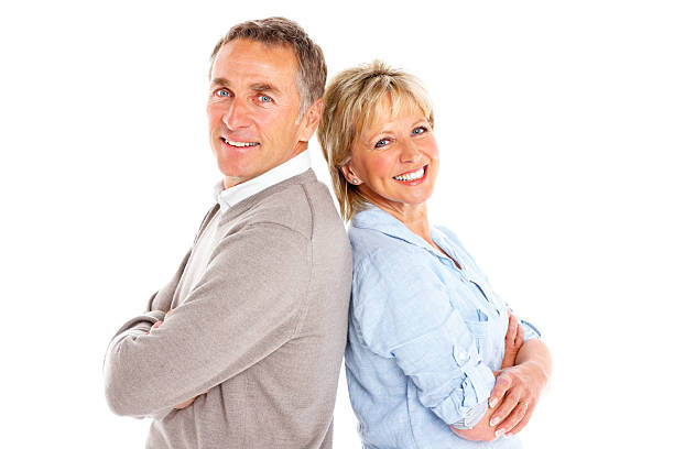 istock Caucasian mature couple standing on white 478291045