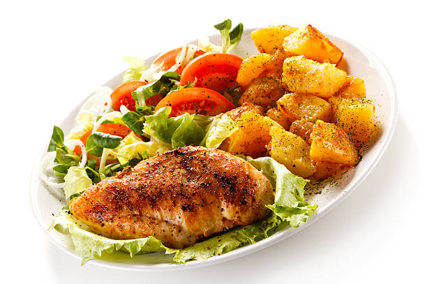 istock Roast chicken fillet, boiled potatoes and vegetables 478291098