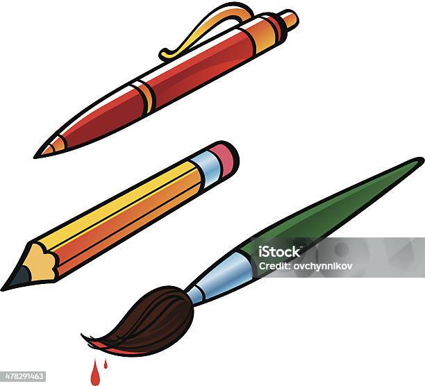 Pen Pencil And Brush Stock Illustration - Download Image Now - Pencil,  Cartoon, Drawing - Activity - iStock