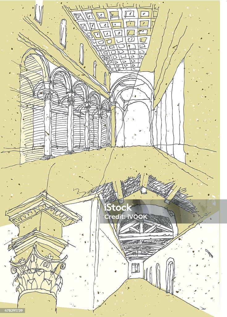 Эскиз исторической архитектуры в Италии - Векторная графика Внутри роялти-фри