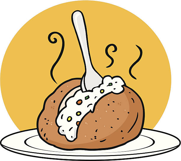 illustrazioni stock, clip art, cartoni animati e icone di tendenza di patate al forno - baked potato