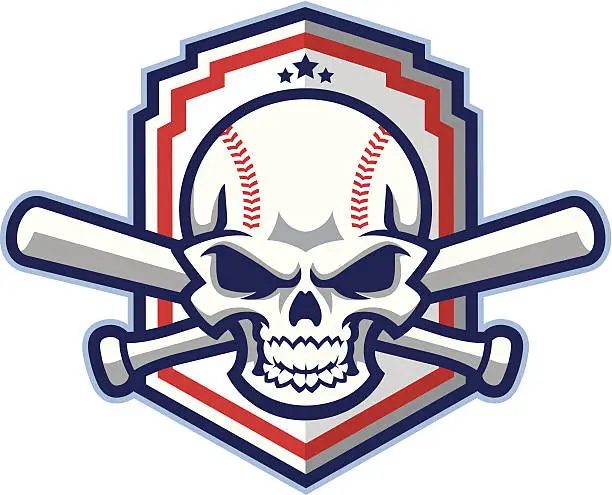 Vector illustration of Patriotic Baseball & Softball skull with bats