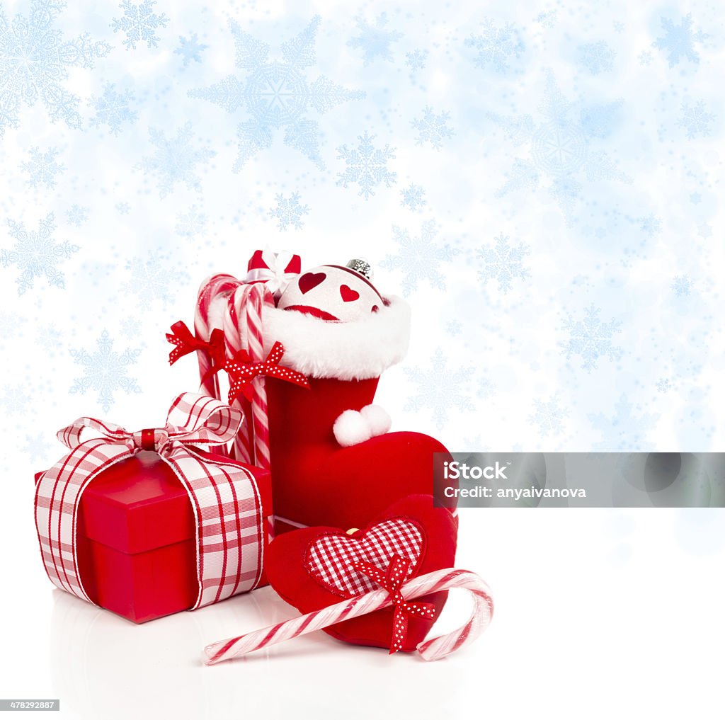 Santa's boot и Xmas трости - Стоковые фото Абстрактный роялти-фри