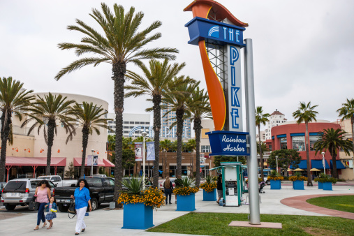 Long Beach, USA  - May 4, 2013: The Pike Rainbow Harbor, Long Beach, CA, USA. People walking on the street.