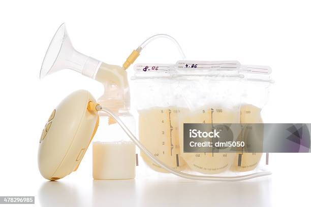 Breast Pump And Bags Of Frozen Breastmilk Stock Photo - Download Image Now - Breast Pump, Breastfeeding, Baby - Human Age