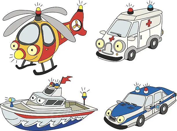 Vector illustration of Emergency cars set