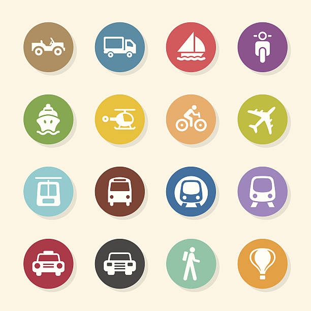 ilustrações, clipart, desenhos animados e ícones de 1-conjunto de ícones de transporte circular série de cores - train people cable car transportation