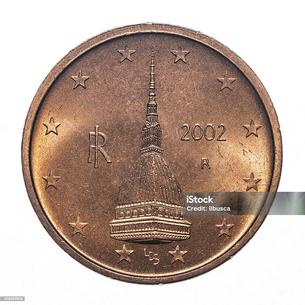 2 euro cent coin isolated on white (2002) La Mole Antonelliana Stock Photo