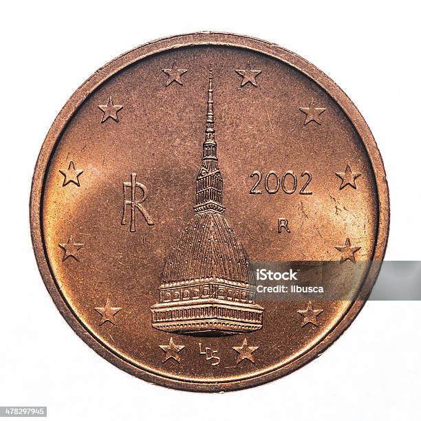 2 Euro Cent Coin Isolated On White Stock Photo - Download Image Now - La Mole Antonelliana, 2002, Cent Sign