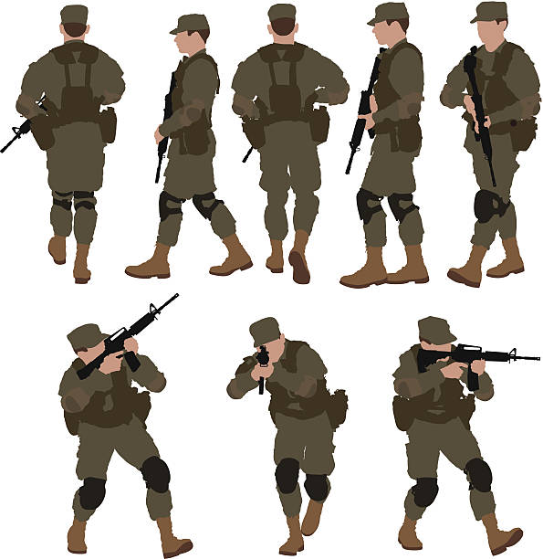 ilustrações, clipart, desenhos animados e ícones de várias imagens de soldado com metralhadora - sniper rifle army soldier aiming