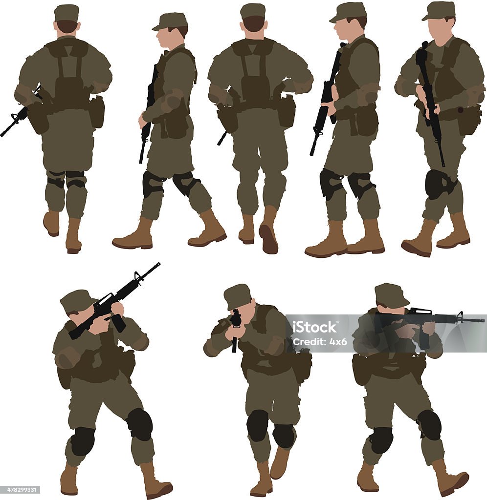 Multiple images of soldier with machine gun Multiple images of soldier with machine gunhttp://www.twodozendesign.info/i/1.png Armed Forces stock vector