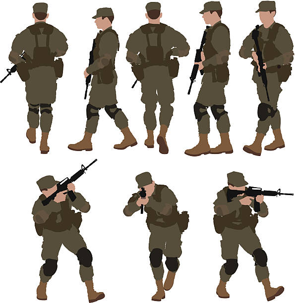 Multiple images of soldier with machine gun Multiple images of soldier with machine gunhttp://www.twodozendesign.info/i/1.png m16 stock illustrations