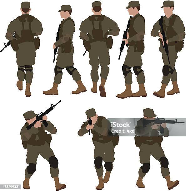 Multiple Images Of Soldier With Machine Gun Stock Illustration - Download Image Now - Armed Forces, Army Soldier, Rifle