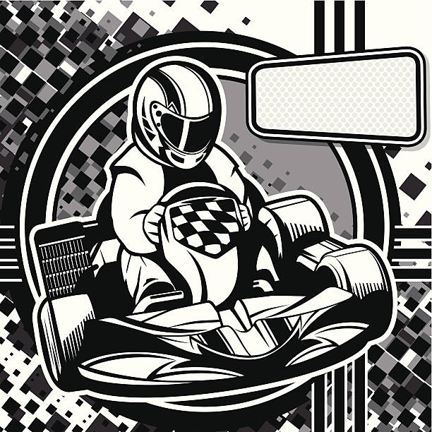 ilustraciones, imágenes clip art, dibujos animados e iconos de stock de kart racing escala de grises - sport go cart go carting sports race