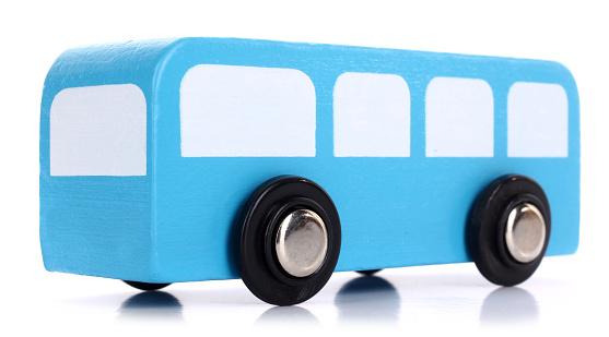 This is a lovely blue bus wooden toy.