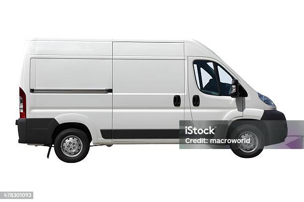 White Van Isolated Stock Photo - Download Image Now - Bus, White Color, Advertisement