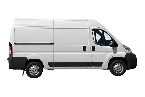 белый ван изолированные - van white delivery van truck стоковые фото и изображения