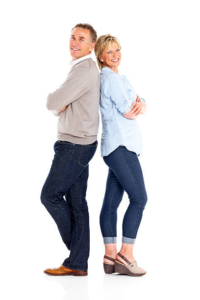 istock Cheerful mature couple on white 478302321