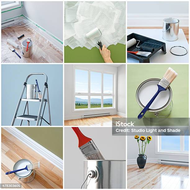 Renovierungsarbeiten In Einem Modernen Home Stockfoto und mehr Bilder von Pinsel - Pinsel, Farbdose, Wand