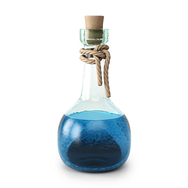 potion blue potion in the bottle. isolated on white background. blue potion bottle stock pictures, royalty-free photos & images