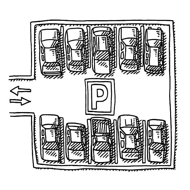 Vector illustration of Parking Lot Full Of Cars View From Above Drawing