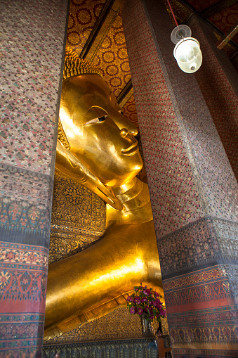 Reclining Buddha gold statue face