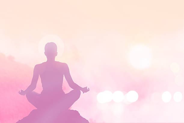 istock Abstract women meditating pastel on high mountain in sunset 478306484