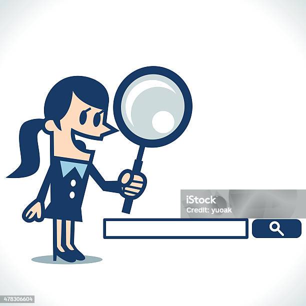 Woman Searching With Magnifying Glass Stock Illustration - Download Image Now - Searching, Technology, Magnifying Glass