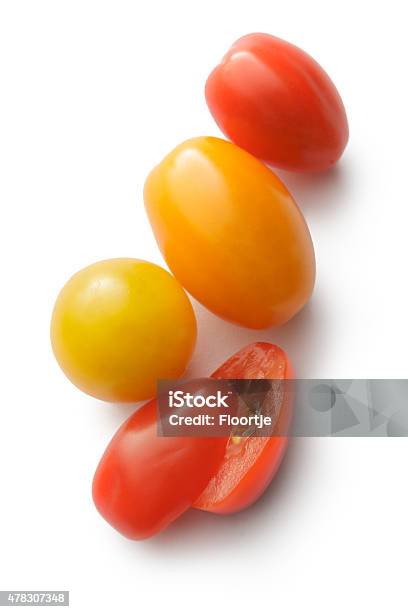 Vegetables Cherry Tomato Isolated On White Background Stock Photo - Download Image Now
