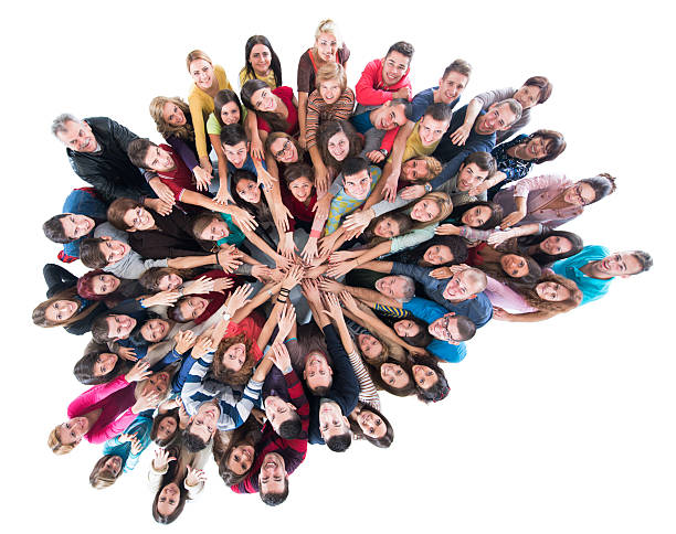 istock Unity of large group of happy people from above. 478310388