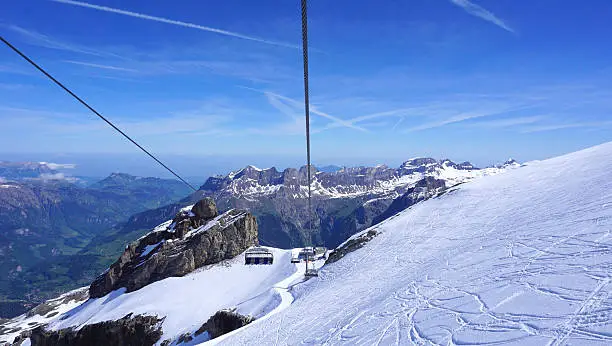 scenery of snow mountains titlis and cable car, Engelberg, Switzerland