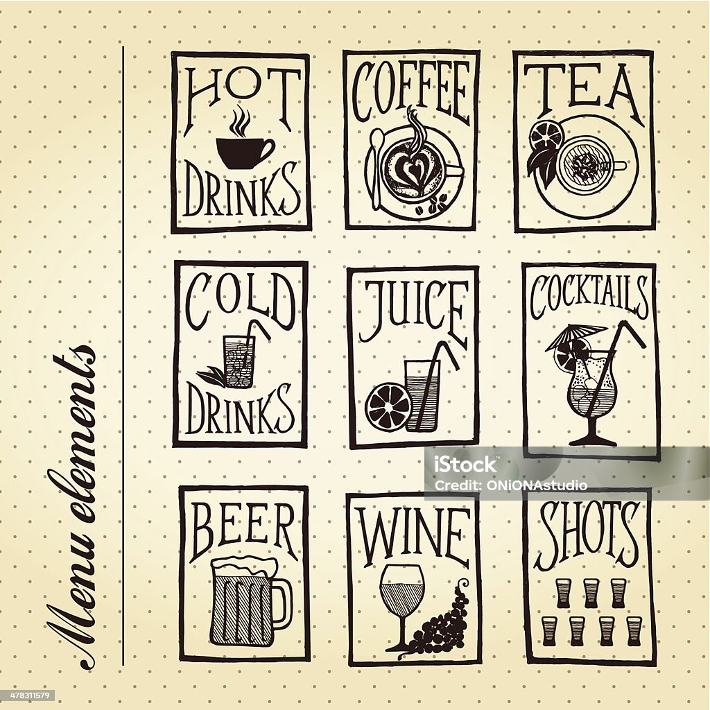 Retro ícones de menu-bebidas - Royalty-free Almoço arte vetorial