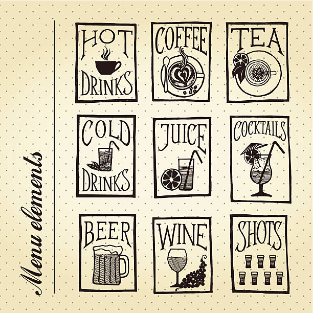 bildbanksillustrationer, clip art samt tecknat material och ikoner med retro menu icons - beverages - illustrationer med smoothie