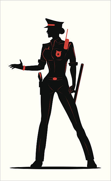 policewoman in Black & Red vector art illustration