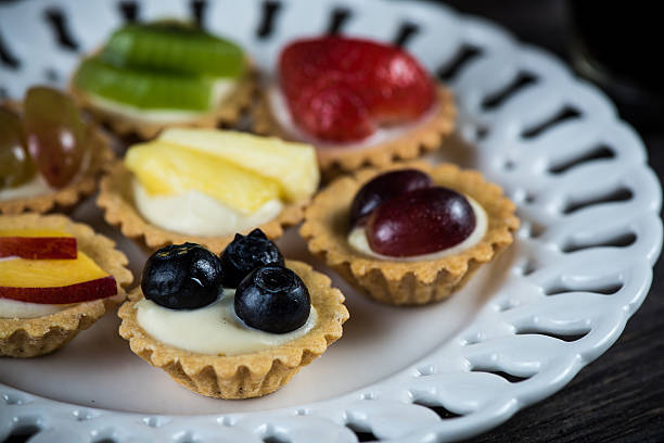 istock Fresh fruits tarltlets pastry with cream on plate 478312064