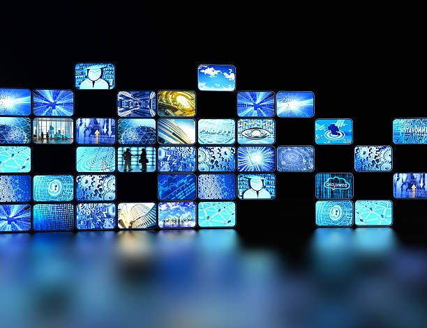 istock wall made of digital screens reflected on the floor 478313180