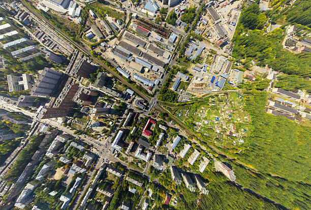 Vue aérienne du centre-ville. Crossroads, des maisons, bâtiments et les parcs - Photo