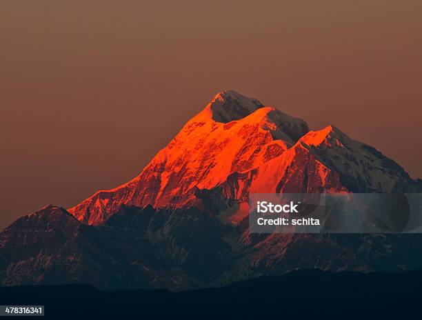 Sunset Over Mountain Trishul Stock Photo - Download Image Now - Asia, Dusk, Geology