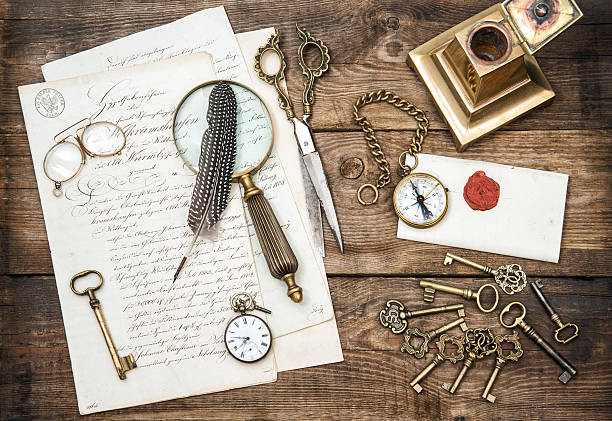istock Antique office supplies, writing accessories and old keys 478319660