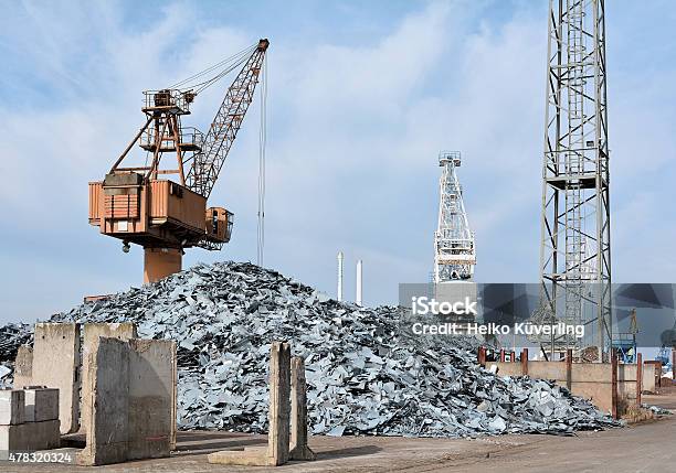 Scrapyard Stock Photo - Download Image Now - 2015, Aluminum, Crane - Machinery