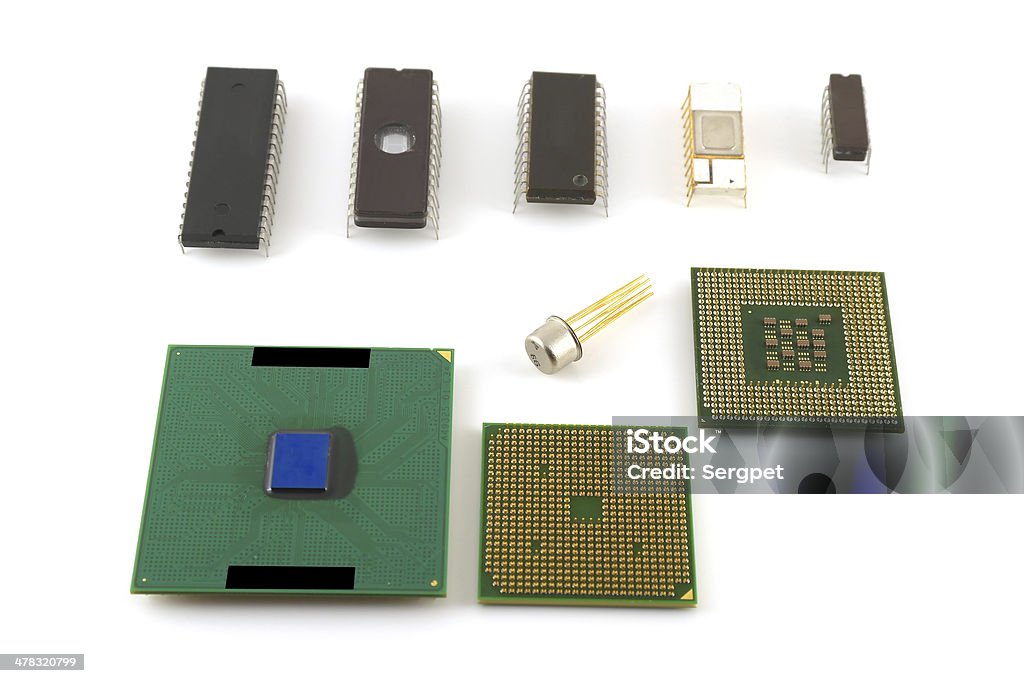 Old microchips - Foto de stock de Chip - Componente de ordenador libre de derechos