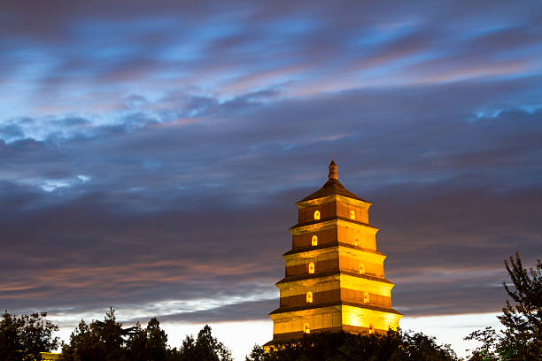 Giant Wild Goose Pagoda in Xi'an with Fountain show