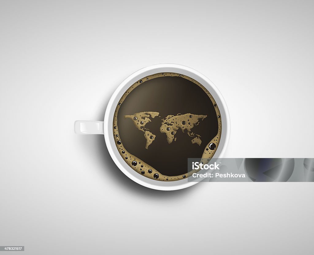 Cup of coffee Cup of coffee with foam in map form Brown Stock Photo